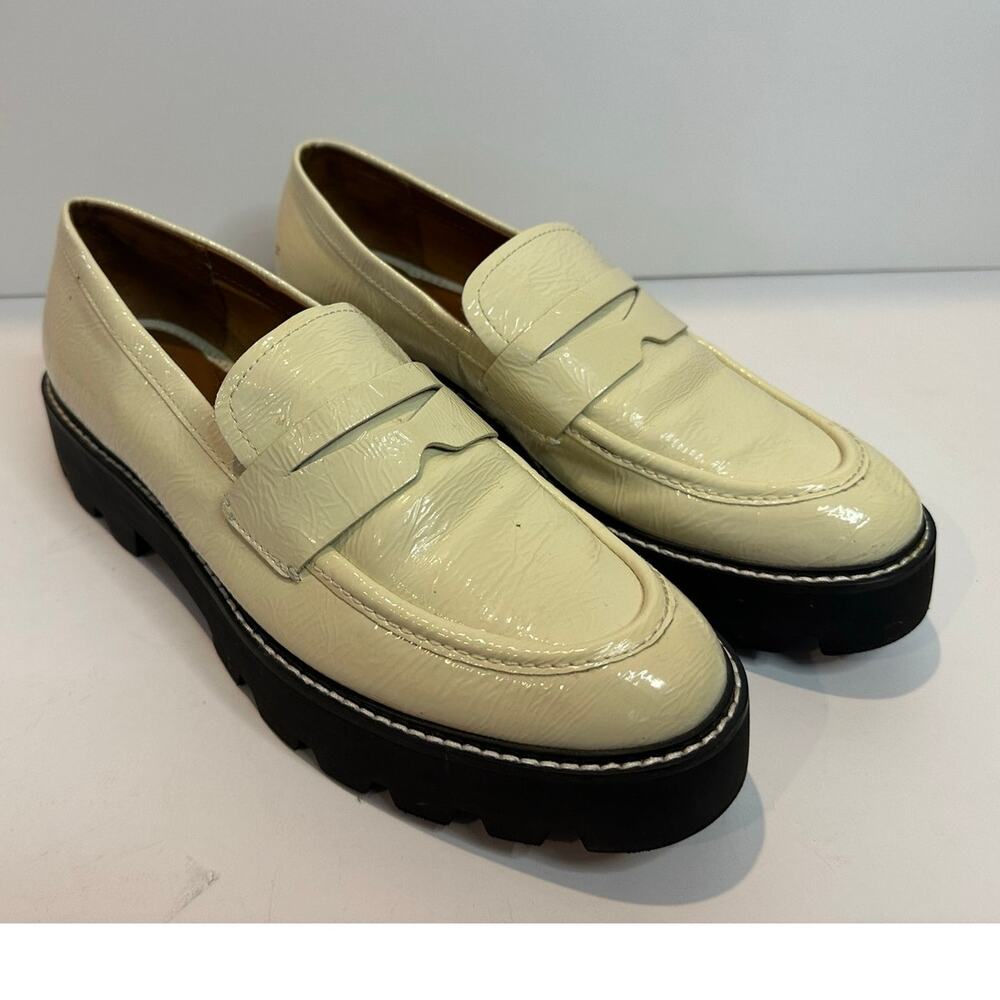 Franco Sarto Women's Balin Faux Leather Lug Sole Loafers Cream Patent Size 10
